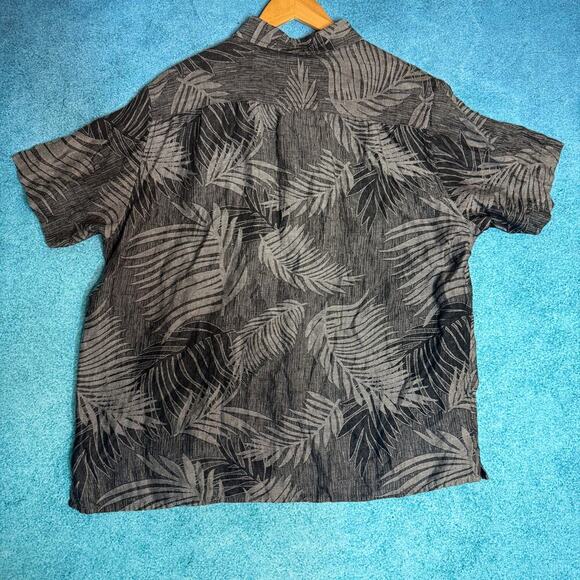 Tasso Elba Island Men's Hawaiian Shirt XL Gray Palm Tree Print Silk Linen Blend - Picture 2 of 14